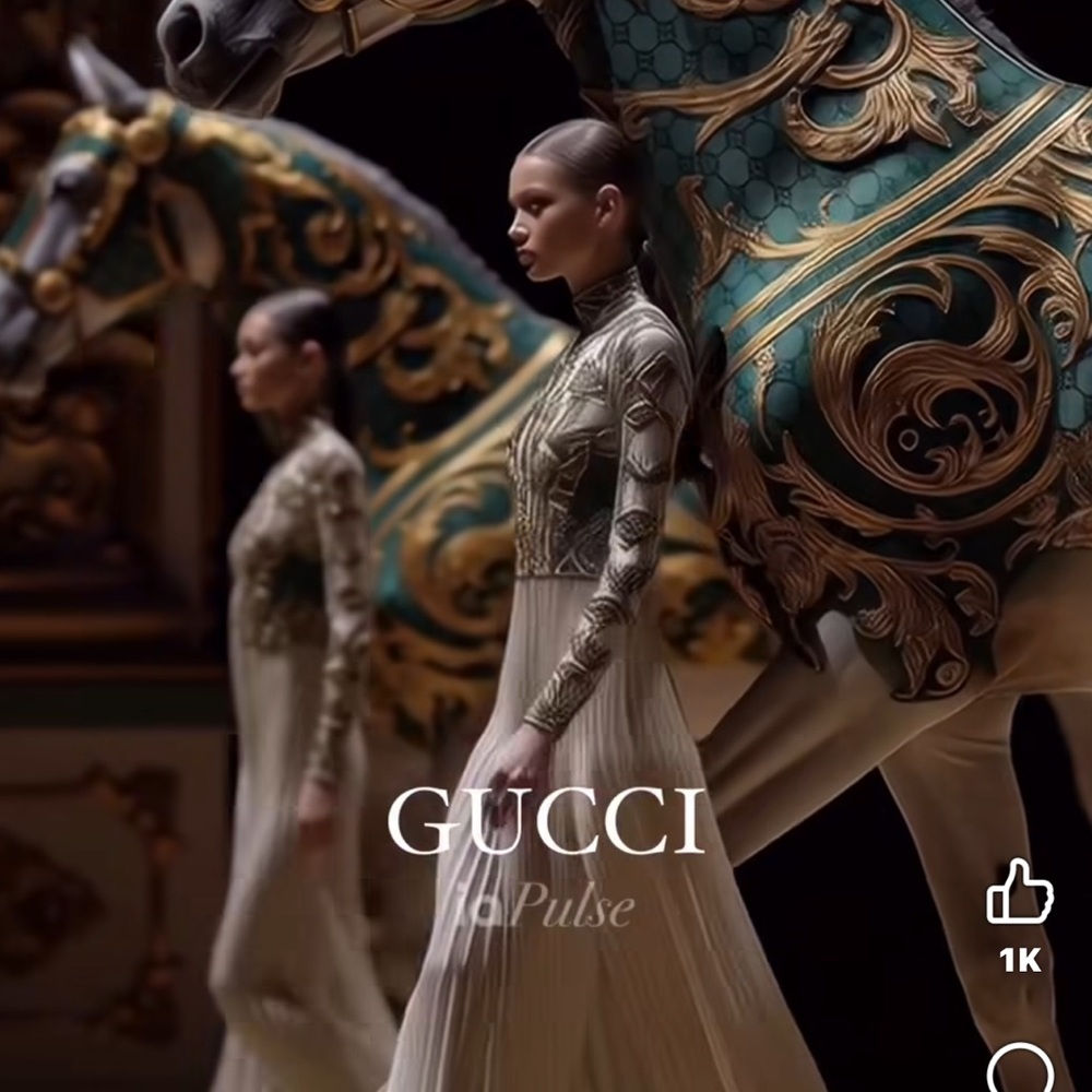 Gucci Gold and Green Ornate Gown